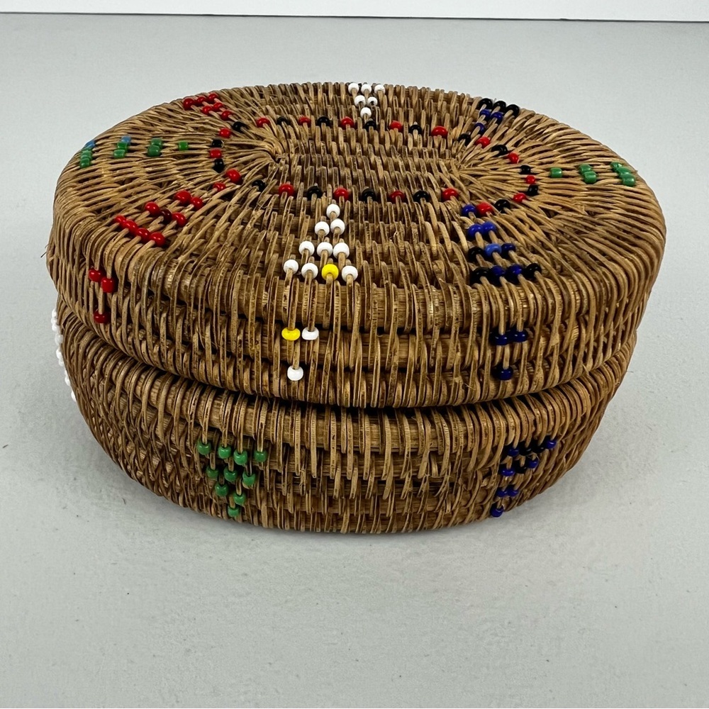 Vintage Handwoven Beaded Basket